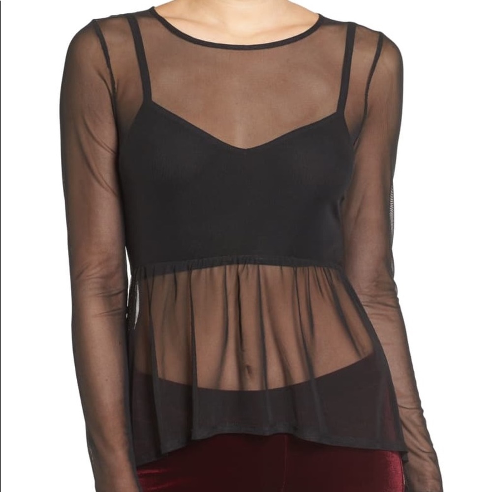 NWT Leith Long Sleeve Peplum Mesh Top